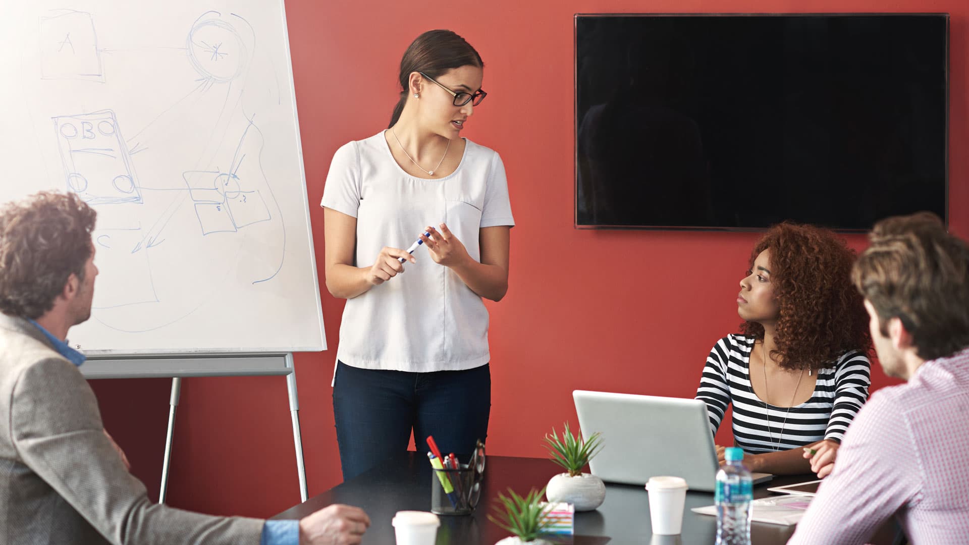 Eine Abbildung, die zeigt wie ein Manager und sein Team im Sinne des agilen Ressourcenmanagements zusammenarbeiten