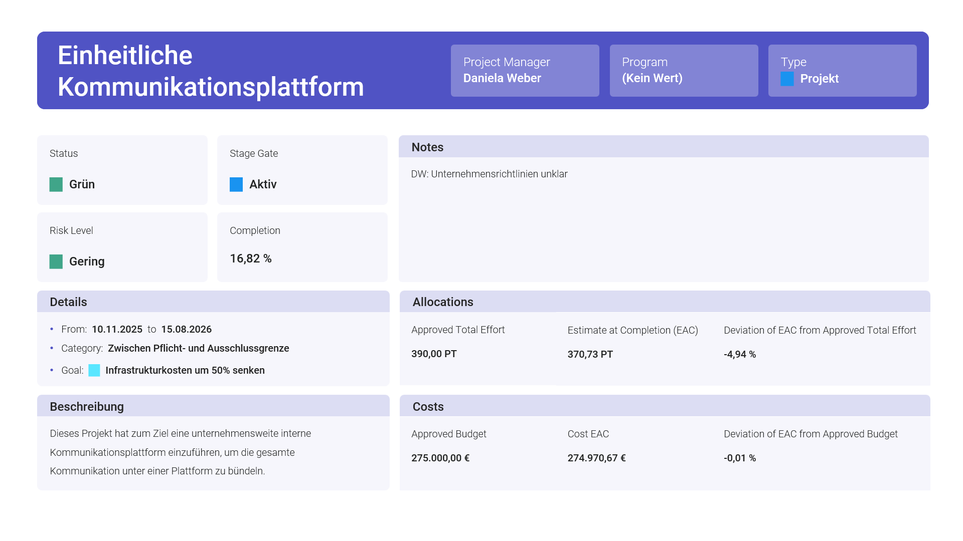 PowerPoint Projektdaten Beispiel