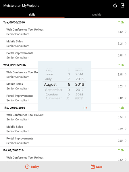 Screenshot der Meisterplan MyProjects iOS App