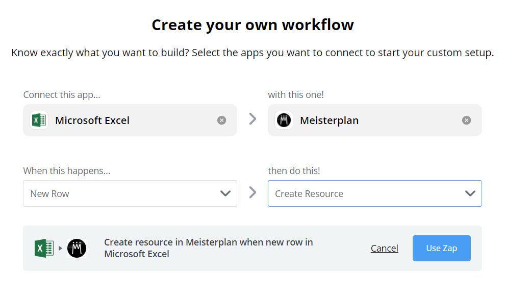 Ressourcen anlegen mit Zapier und Meisterplan