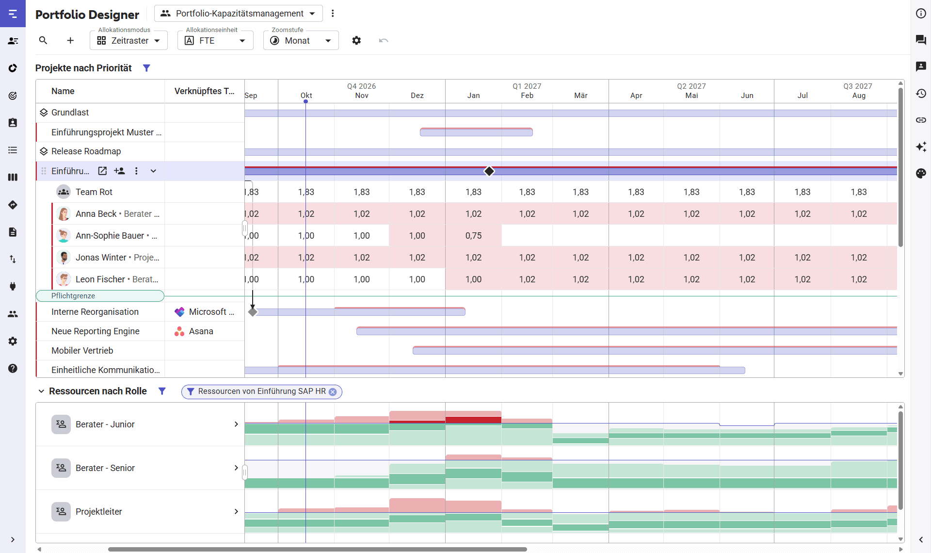 Screenshot der Meisterplan Projektmanagement-Software mit Gantt-Diagramm.