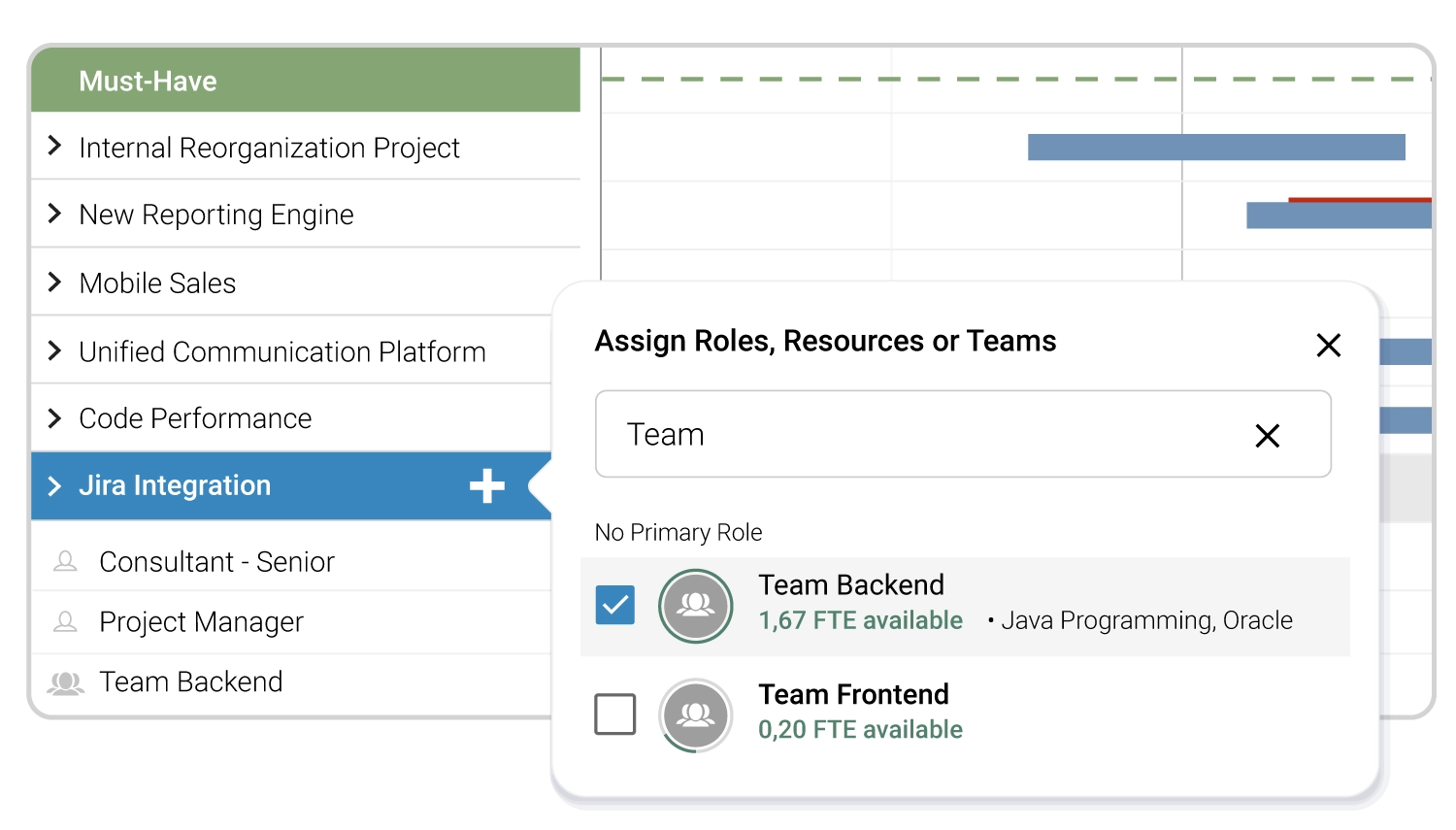 An overview of available team capacities directly in Meisterplan.