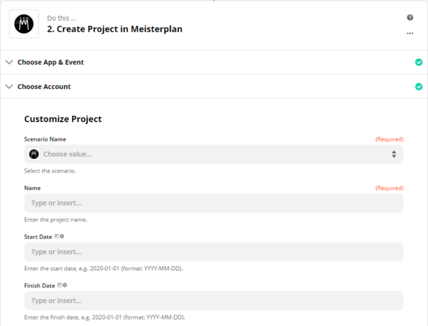 Create Project Zapier Integration