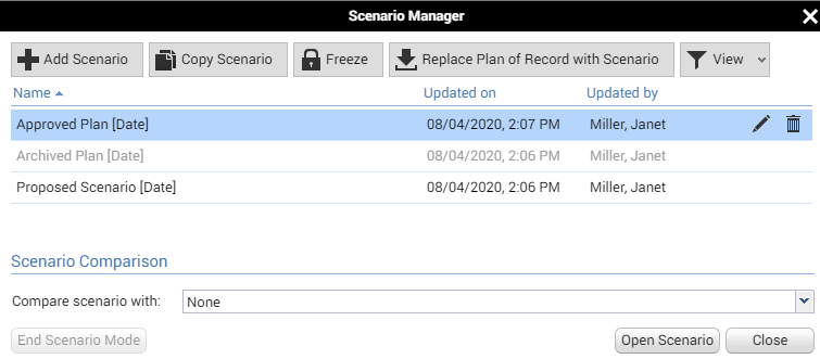 Scenario Manager in Meisterplan