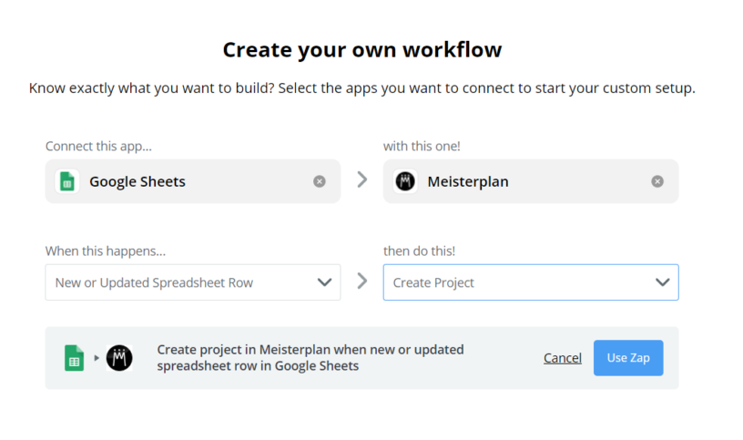 Create a new project with the Meisterplan Zapier integration