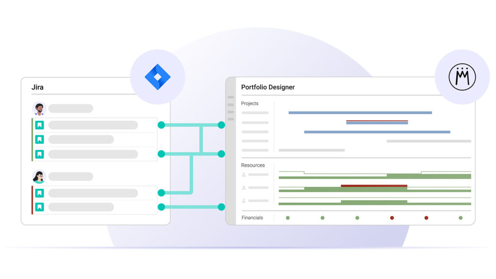 Illustration of Jira items that are linked to portfolio planning in Meisterplan