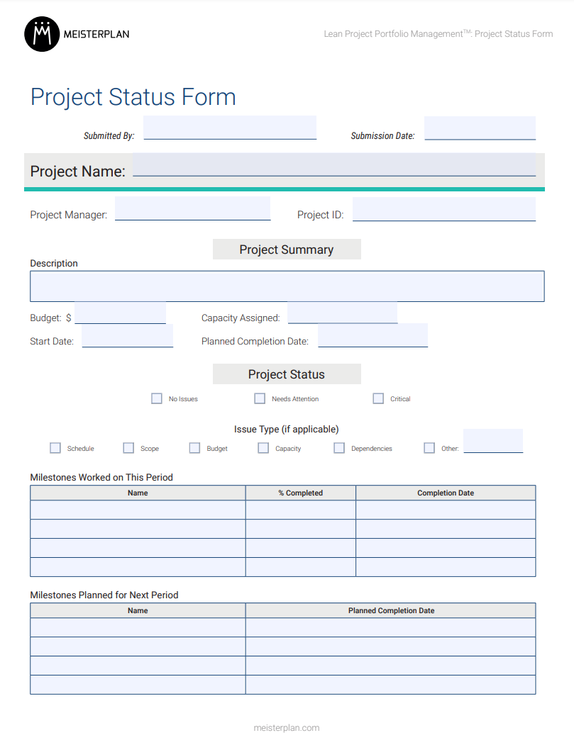 Project Status Form Preview