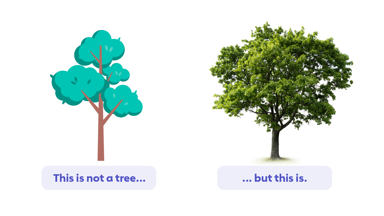 A representation of a tree vs. a real tree