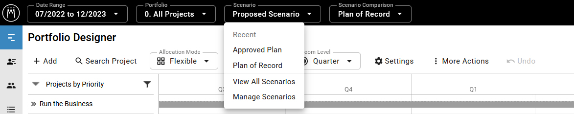 Scenario Manager Toolbar