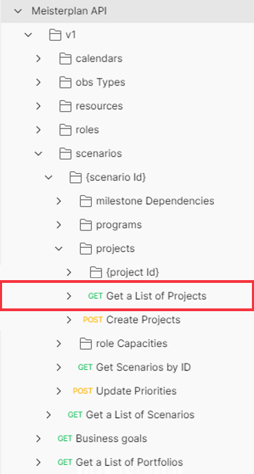 Get a List of Projects endpoint